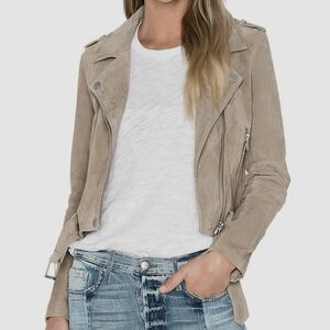 . Blank NYC Taupe/Grey Cropped Suede Moto Zip Jacket